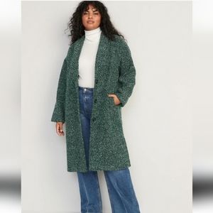 Old Navy Green Bouclé Long Coat